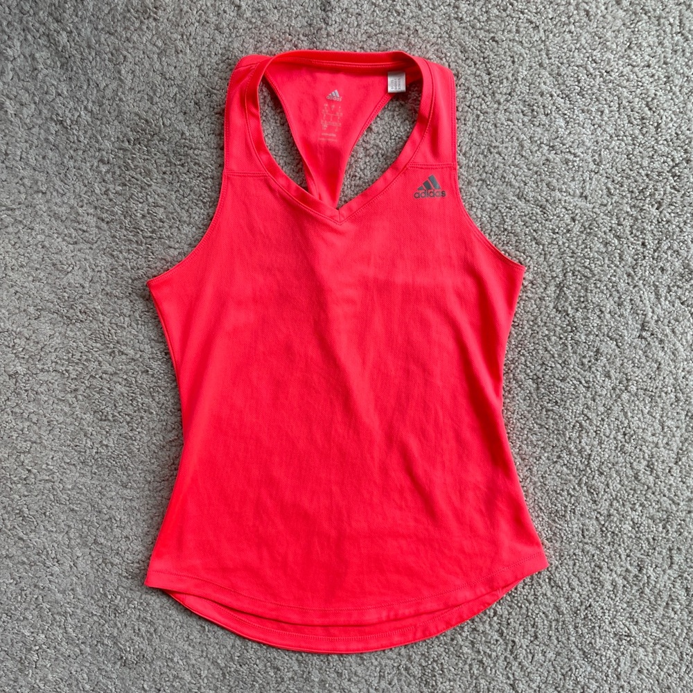 Adidas ClimaLite Neon Coral Orange Twist Back Racerback Active Tank Size Small - Picture 4 of 10